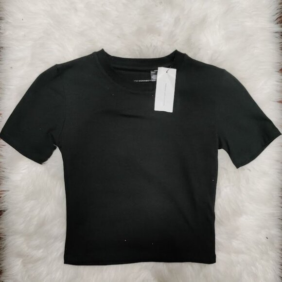 NWT French Connection Black Rallie Cotton Elastane Short Sleeve Crew Tee Size XS - Picture 2 of 11